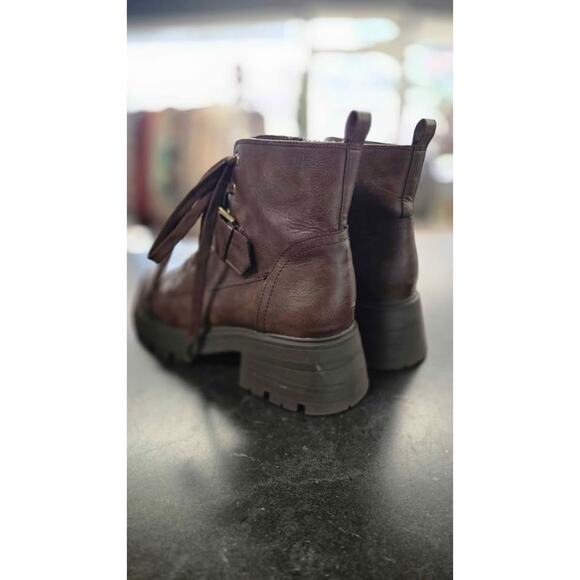 Sun + Stone Rickyy Brown Combat Booties Size 9M Lug Sole Buckle Zip - Picture 2 of 6